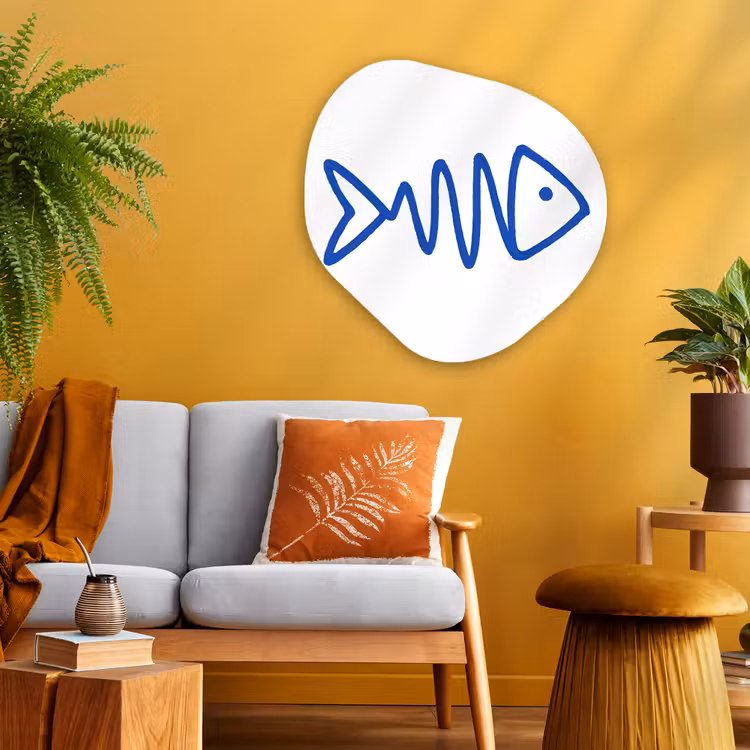 Vis - Minimalistisch - Blauw - Lijn Wandcirkel Organisch Aluminium middel -sfeer4