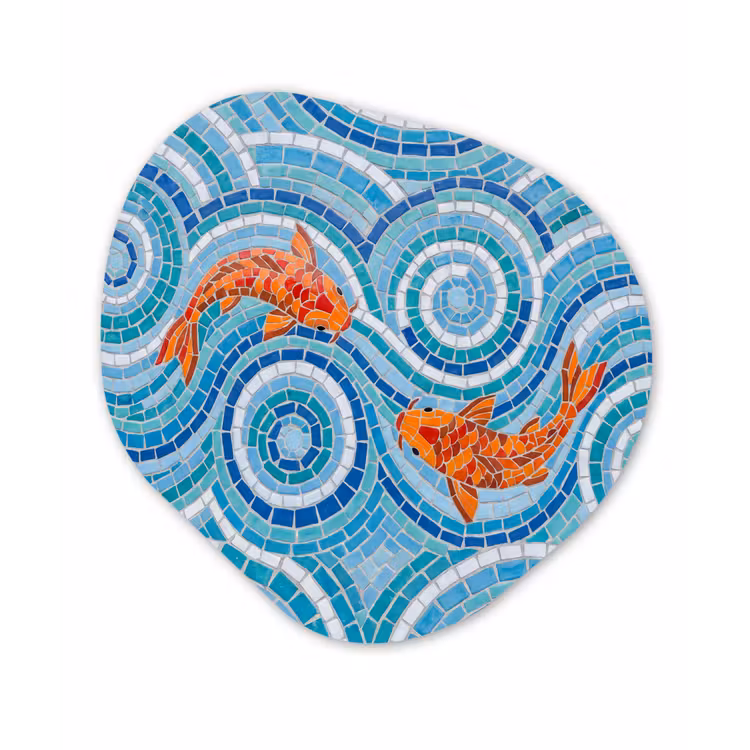 Vis - Mozaïek - Water - Decoratief - Blauw Wandcirkel Organisch Aluminium middel -3d