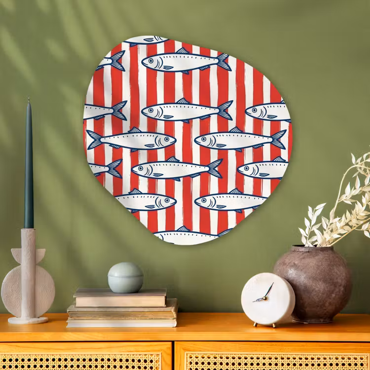 Vis - Patroon - Strepen - Illustratie - Rood Wandcirkel Organisch Aluminium middel -sfeer2