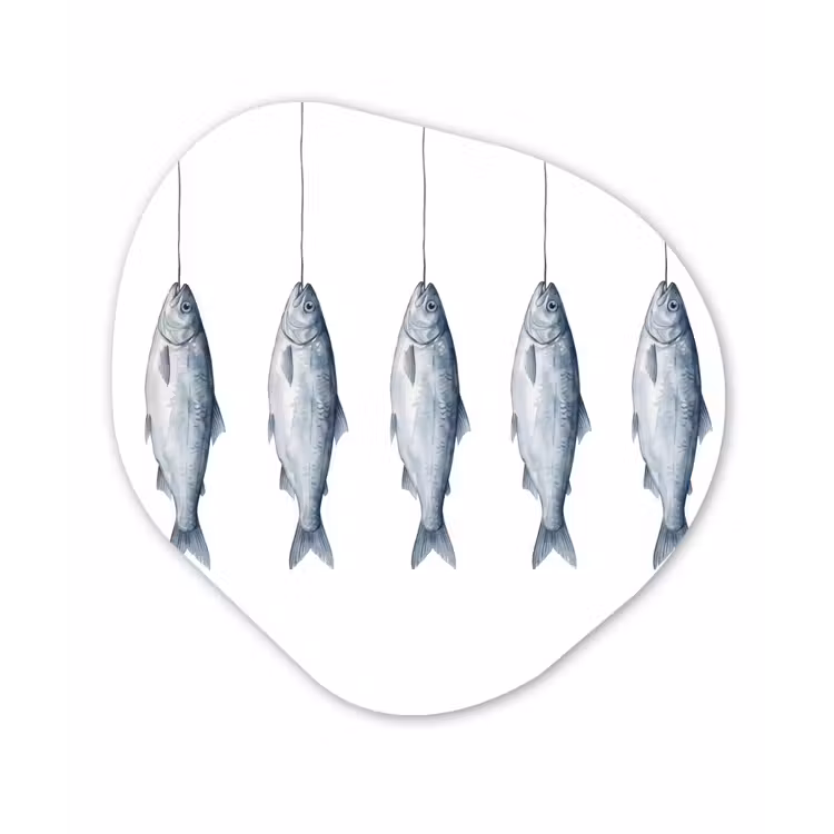 Vissen - Illustratie - Delfts - Blauw Wandcirkel Organisch Aluminium middel -3d