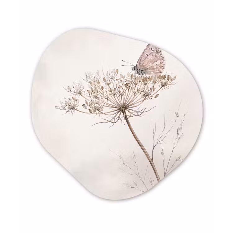 Vlinder - Bloem -Natuur - Beige Wandcirkel Organisch Aluminium middel -3d
