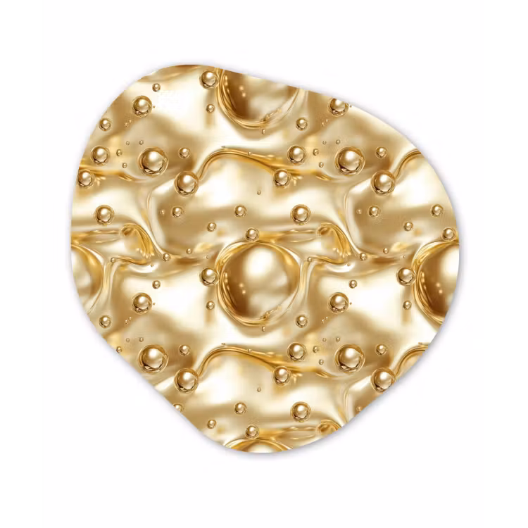 Vloeibaar - Druppels - Goud Wandcirkel Organisch Aluminium middel 851 -3d