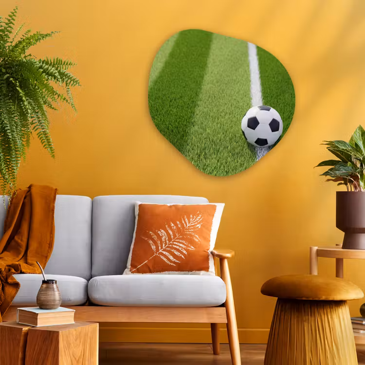 Voetbal - Grasveld - Sport - Groen Wandcirkel Organisch Aluminium middel -sfeer4