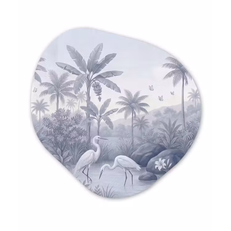 Vogel - Water - Tropisch - Natuur - Blauw Wandcirkel Organisch Aluminium middel -3d