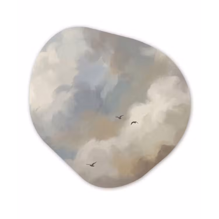 Vogel - Wolken - Natuur - Modern - Grijs Wandcirkel Organisch Aluminium middel -3d