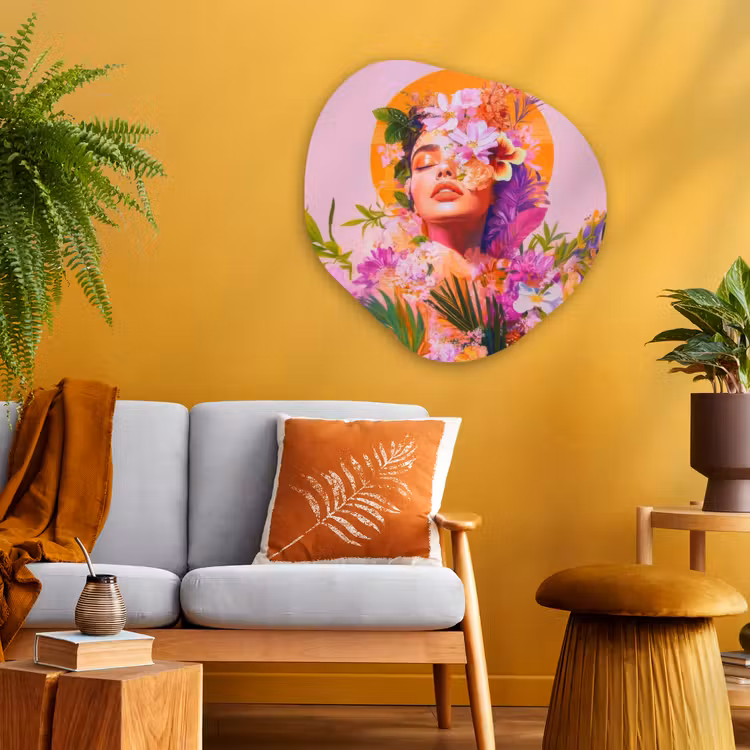 Vrouw - Abstract - Cirkel - Bloemen Wandcirkel Organisch Aluminium middel -sfeer4