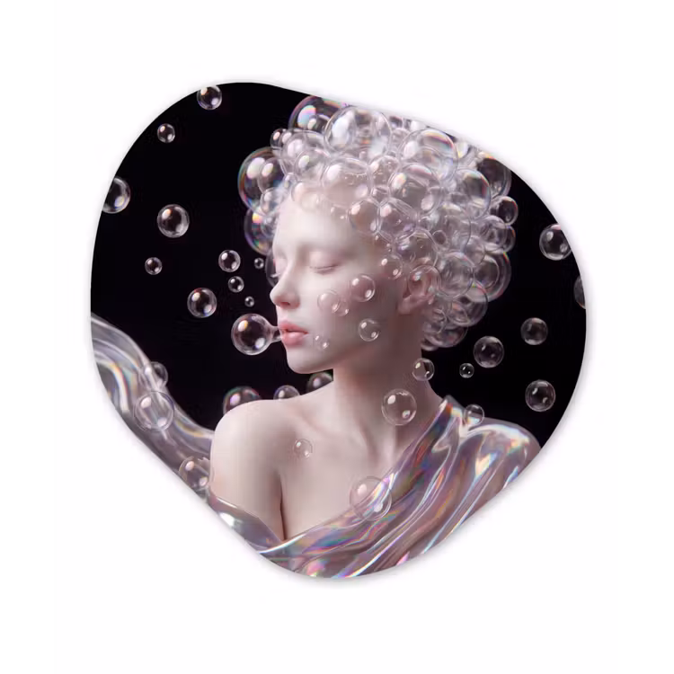 Vrouw - Bellen - Abstract - Kleurrijk Wandcirkel Organisch Aluminium middel -3d