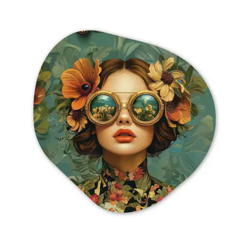 Vrouw - Bloemen - Vlinders - Natuur - Vintage Wandcirkel Organisch Aluminium middel -3d