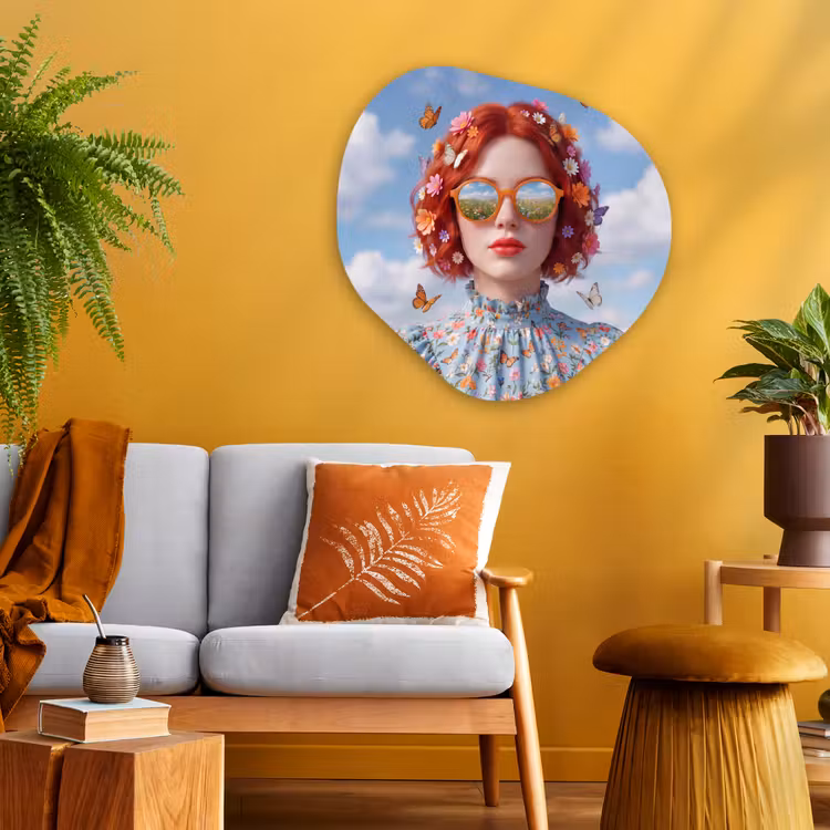 Vrouw - Bloemen - Zomer - Portret - Kleurrijk Wandcirkel Organisch Aluminium middel -sfeer4