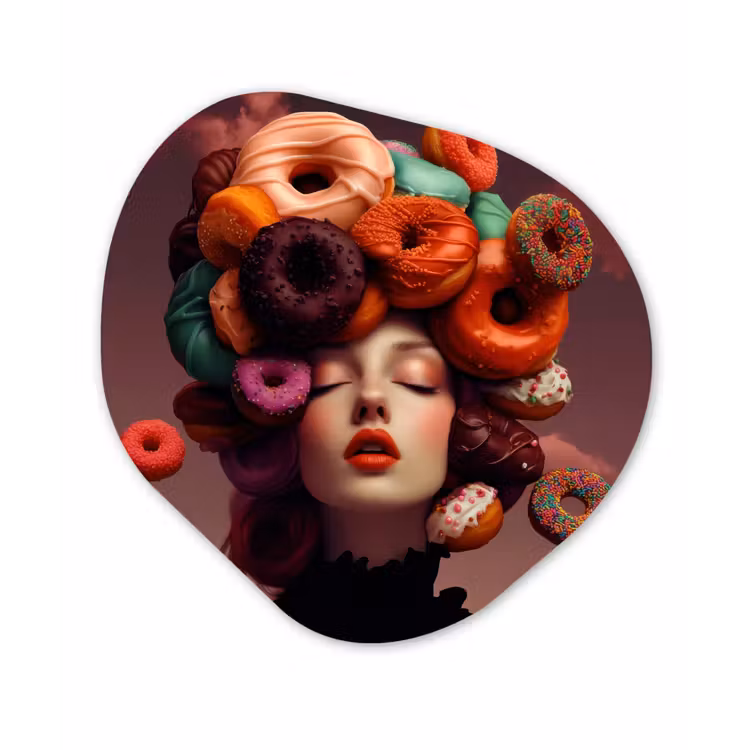 Vrouw - Donuts - Kleurrijk Wandcirkel Organisch Aluminium middel -3d