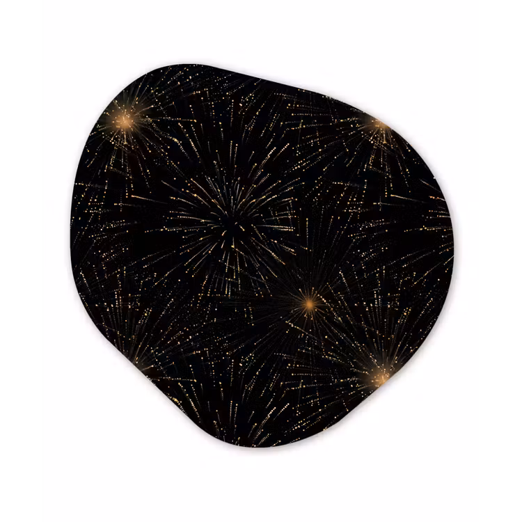 Vuurwerk - Patroon - Feestelijk - Goud - Zwart Wandcirkel Organisch Aluminium middel 851 -3d