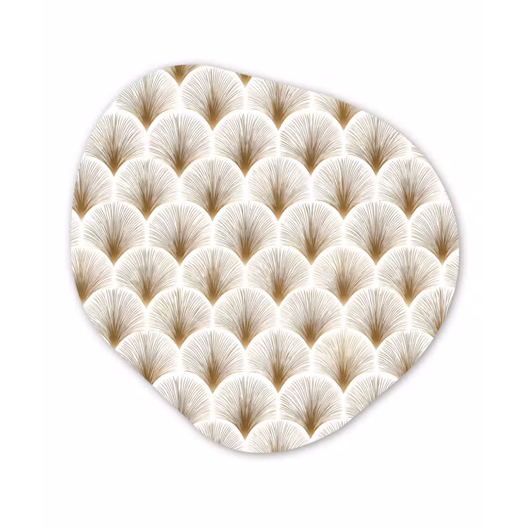Waaiers - Art Deco - Elegant - Goud - Wit Wandcirkel Organisch Aluminium middel 851 -3d