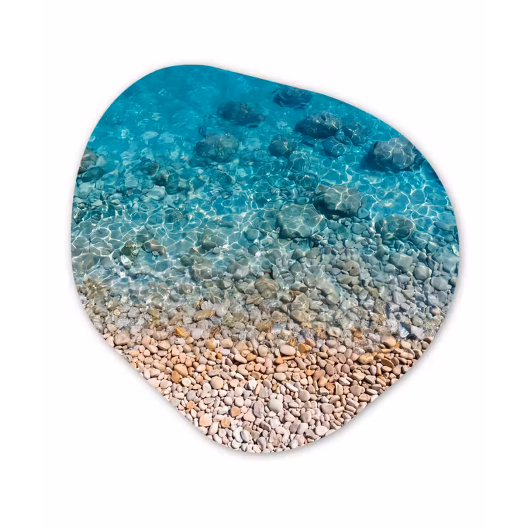 Water - Kiezels - Natuur - Levendig - Turkoois Wandcirkel Organisch Aluminium middel -3d