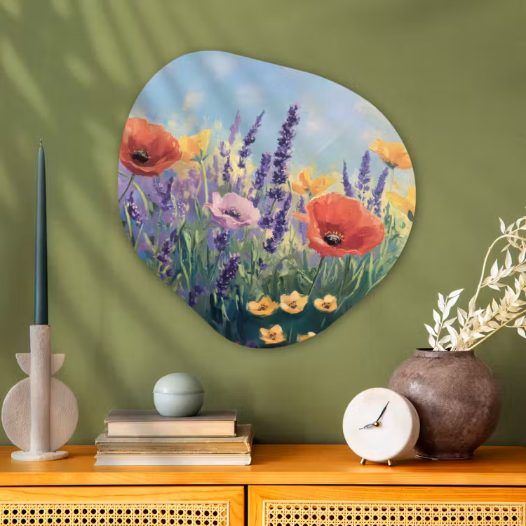 Weide - Bloemen - Kleurrijk Wandcirkel Organisch Aluminium middel -sfeer2