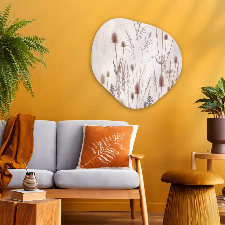 Weidebloemen - Design - Sepia Wandcirkel Organisch Aluminium middel -sfeer4