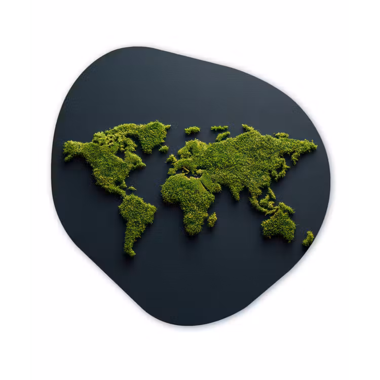 Wereldkaart - Mos -Levendig effect Wandcirkel Organisch Aluminium middel -3d