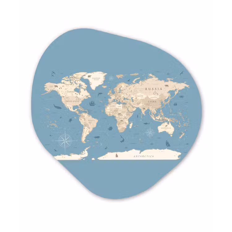 Wereldkaart - Oceaan - Realistisch - Blauw Wandcirkel Organisch Aluminium middel -3d