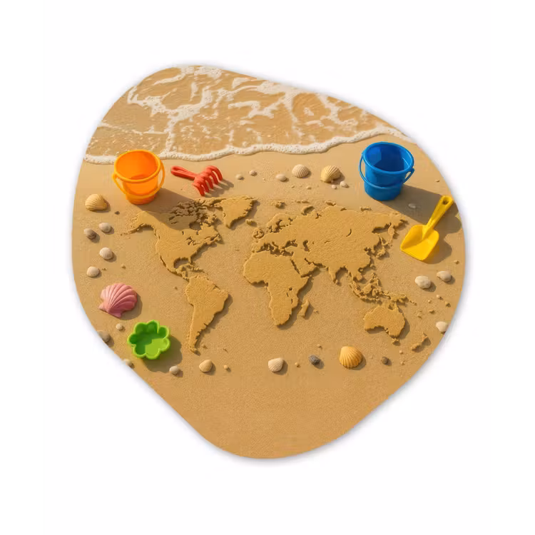 Wereldkaart - Zand - Kleurrijk - Zomer Wandcirkel Organisch Aluminium middel -3d