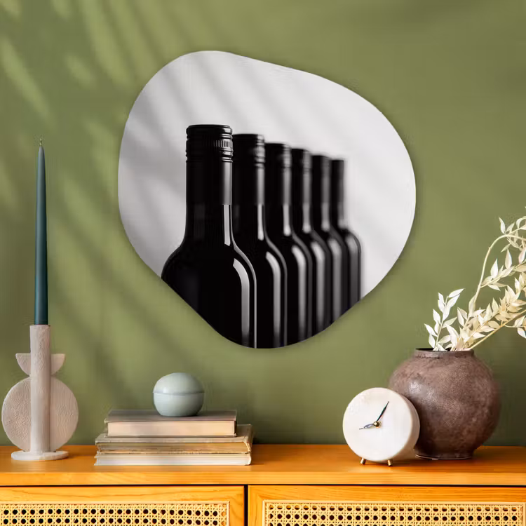 Wijnflessen - Zwart - Minimalistisch Wandcirkel Organisch Aluminium middel -sfeer2