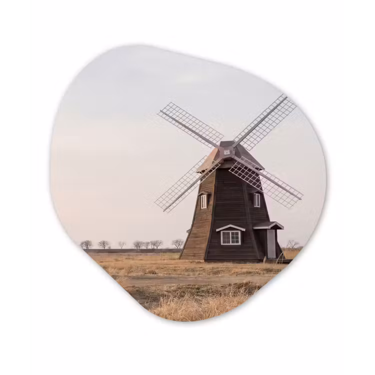 Windmolens - Landschap - Veld Wandcirkel Organisch Aluminium middel -3d
