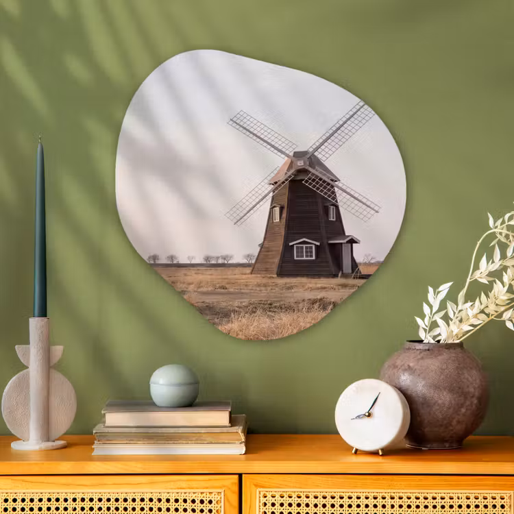 Windmolens - Landschap - Veld Wandcirkel Organisch Aluminium middel -sfeer2