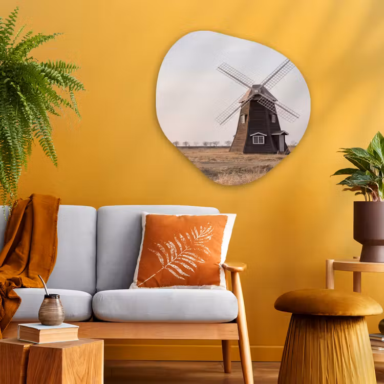 Windmolens - Landschap - Veld Wandcirkel Organisch Aluminium middel -sfeer4