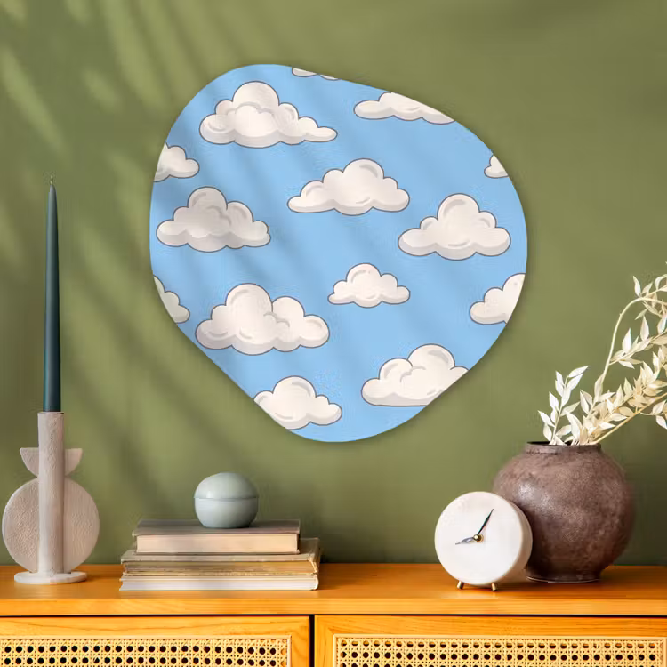 Wolk - Cartoon - Lucht - Blauw - Wit Wandcirkel Organisch Aluminium middel -sfeer2