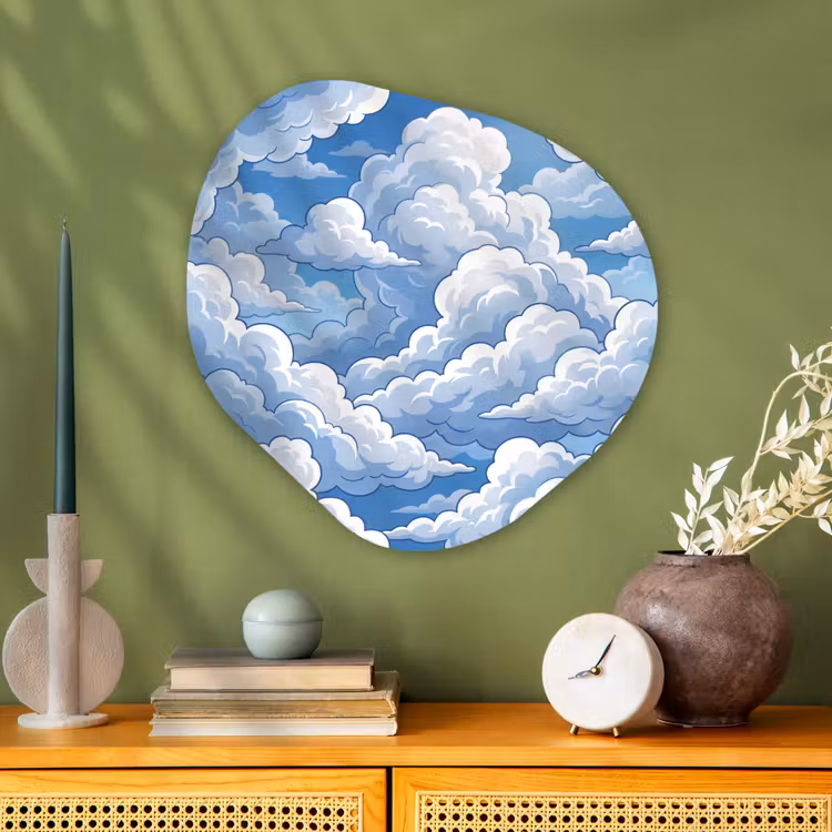 Wolken - Hemel - Abstract - Wit Wandcirkel Organisch Aluminium middel -sfeer2