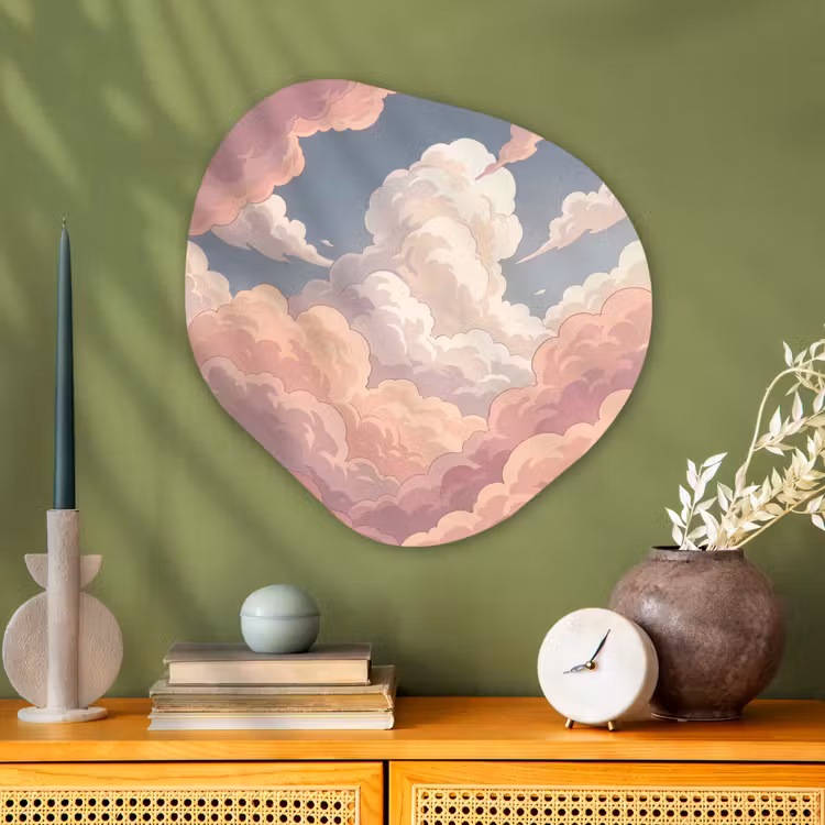 Wolken - Lucht - Natuur - Pastel - Roze Wandcirkel Organisch Aluminium middel -sfeer2