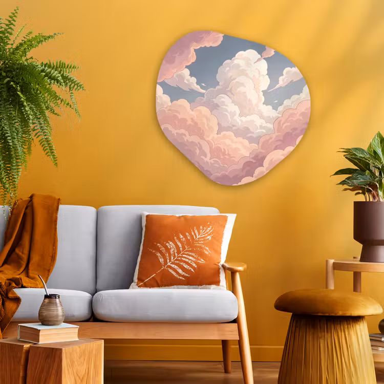 Wolken - Lucht - Natuur - Pastel - Roze Wandcirkel Organisch Aluminium middel -sfeer4