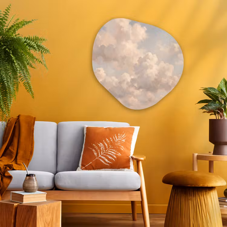 Wolken - Zacht - Natuur - Klassiek - Beige Wandcirkel Organisch Aluminium middel -sfeer4