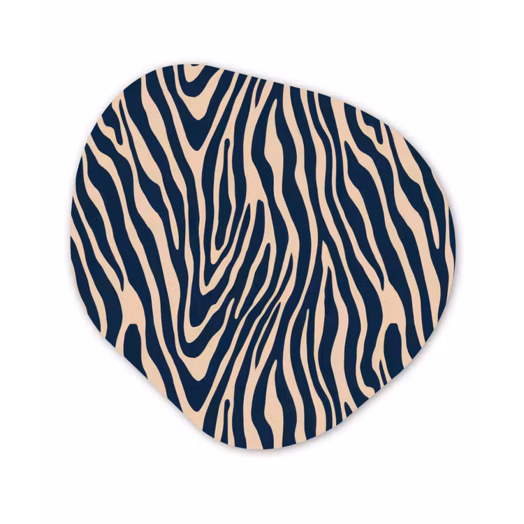 Zebra - Patroon - Blauw - Beige Wandcirkel Organisch Aluminium middel 851 -3d