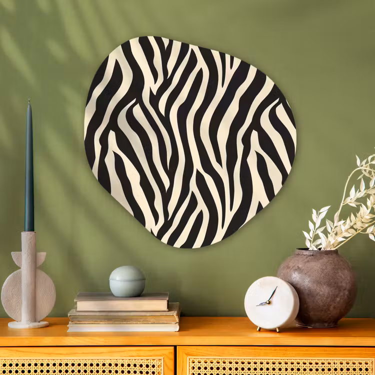 Zebra - Print - Klassiek - Zwart Wandcirkel Organisch Aluminium middel 851 -sfeer2