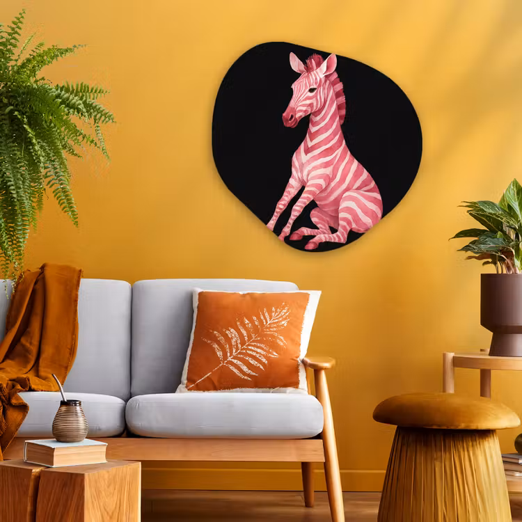 Zebra - Roze - Gestreept Wandcirkel Organisch Aluminium middel -sfeer4
