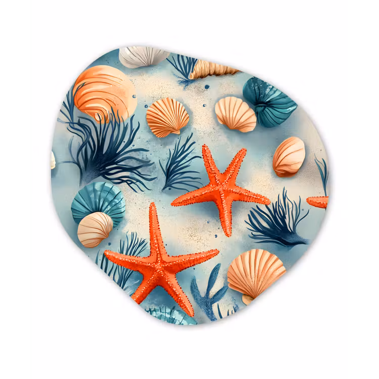 Zeesterren - Schelpen - Illustratie - Zand Wandcirkel Organisch Aluminium middel -3d