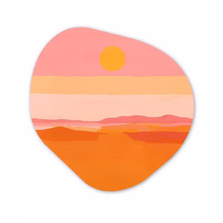 Zon - Abstract - Landschap - Oranje Wandcirkel Organisch Aluminium middel -3d