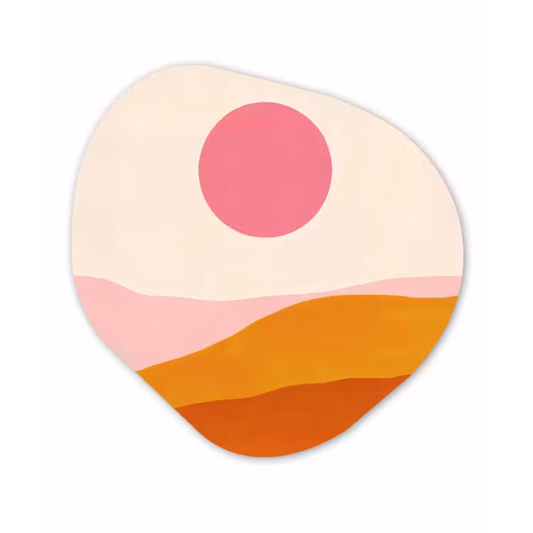 Zon - Heuvels - Abstract - Roze Wandcirkel Organisch Aluminium middel -3d