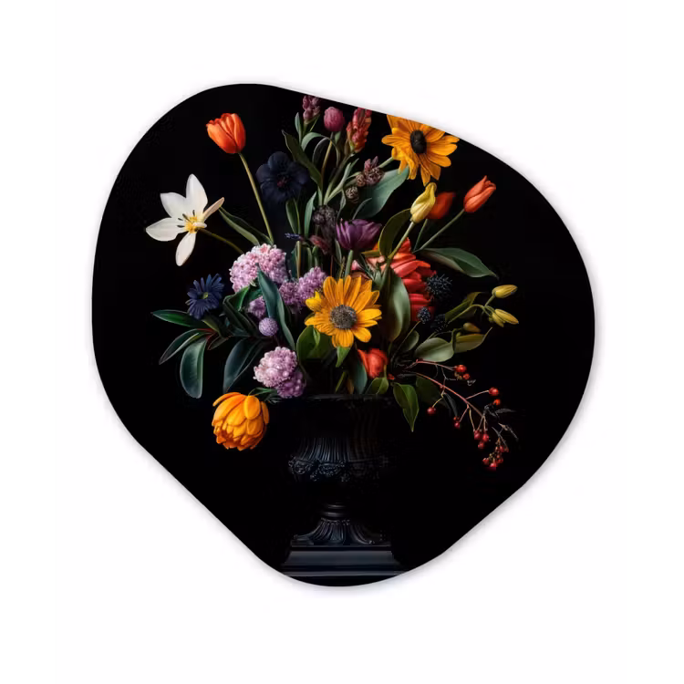 Zonnebloemen - Boeket - Kleurrijk Wandcirkel Organisch Aluminium middel -3d