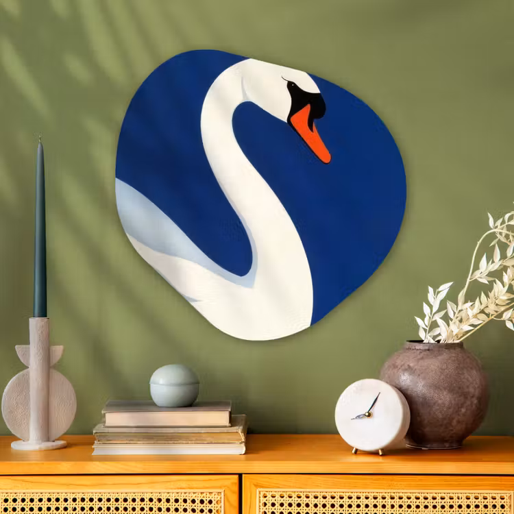 Zwaan - Wit - Snavel - Illustratie Wandcirkel Organisch Aluminium middel -sfeer2