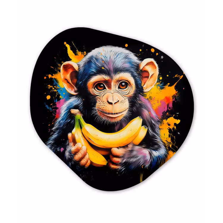 Aap - Graffiti - Kleurrijk - Bananen - Modern Wandcirkel Organisch Forex 3mm klein -3d