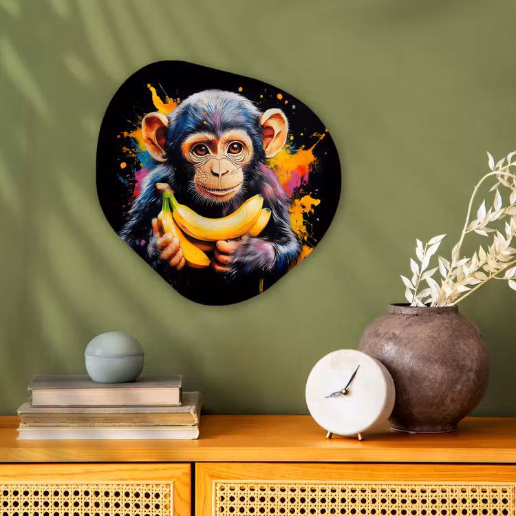 Aap - Graffiti - Kleurrijk - Bananen - Modern Wandcirkel Organisch Forex 3mm klein -sfeer2