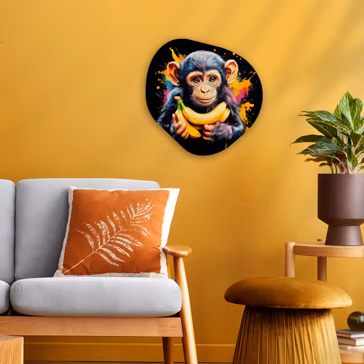 Aap - Graffiti - Kleurrijk - Bananen - Modern Wandcirkel Organisch Forex 3mm klein -sfeer4