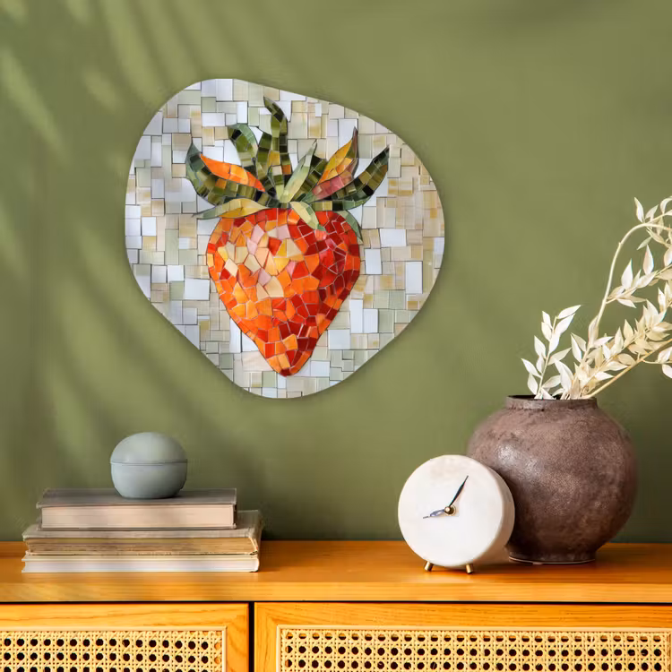 Aardbei - Rood - Mozaïek - Fruit Wandcirkel Organisch Forex 3mm klein -sfeer2