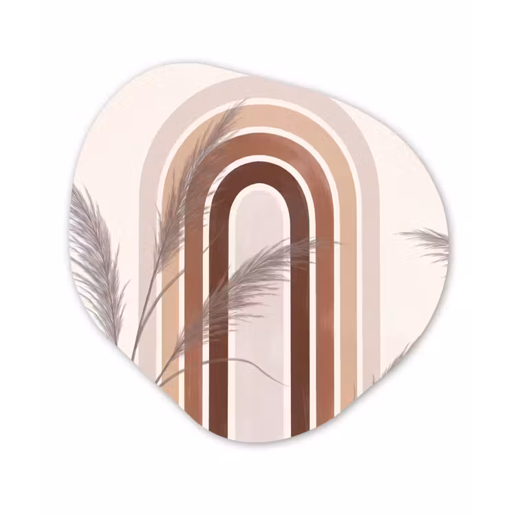 Abstract - Bogen - Plant - Boho - Beige Wandcirkel Organisch Forex 3mm klein -3d
