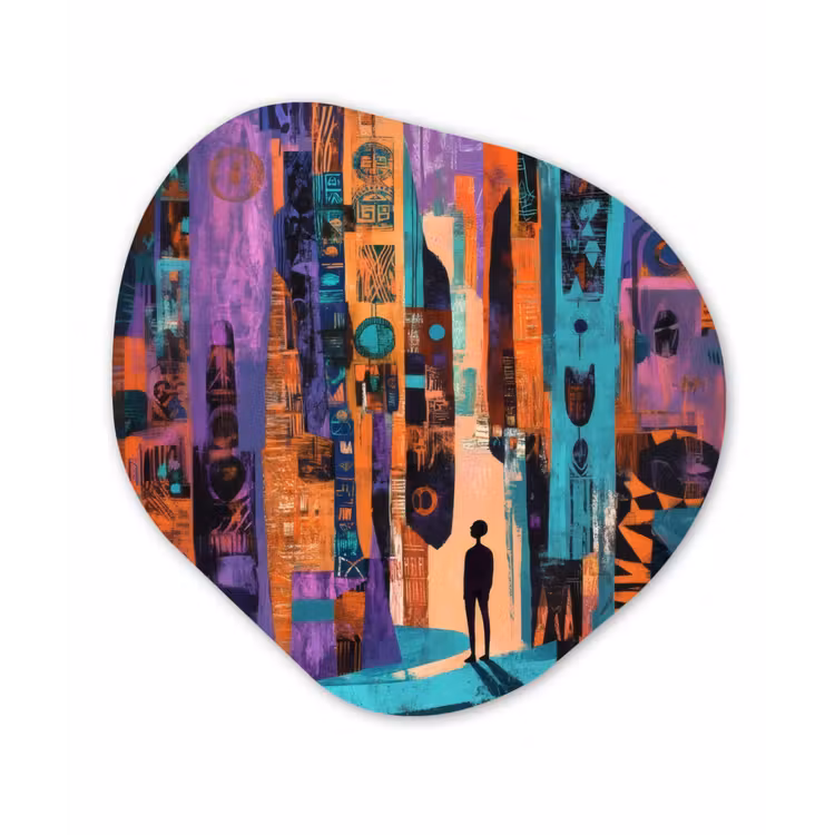 Abstract - Figuren - Kleurrijk Wandcirkel Organisch Forex 3mm klein -3d