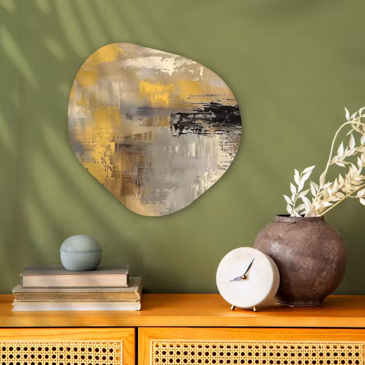 Abstract - Geel - Modern - Beige Wandcirkel Organisch Forex 3mm klein -sfeer2