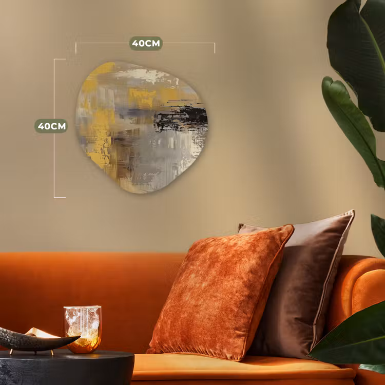 Abstract - Geel - Modern - Beige Wandcirkel Organisch Forex 3mm klein -sfeer3