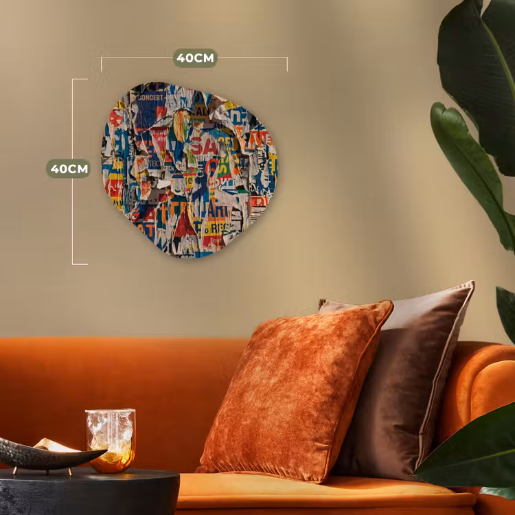 Abstract - Gelaagd papier - Urban - Modern - Kleurrijk Wandcirkel Organisch Forex 3mm klein -sfeer3