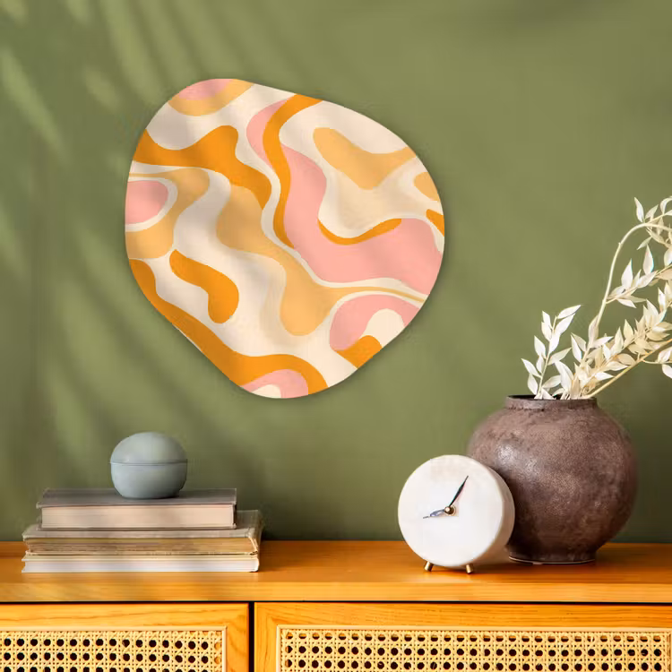 Abstract - Golvend - Oranje Wandcirkel Organisch Forex 3mm klein -sfeer2