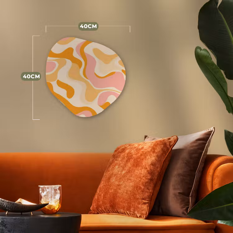 Abstract - Golvend - Oranje Wandcirkel Organisch Forex 3mm klein -sfeer3